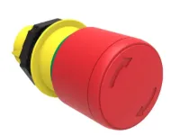 "BOUTON COUP-DE-POING PLASTIQUE A ACCROCHAGE, TOURNER POUR DEVER. 30mm ROUGE ISO 13850"