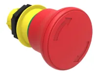 BOUTON COUP-DE-POING PLASTIQUE A ACCROCHAGE, TOURNER POUR DEVER. 40mm ROUGE ISO 13850