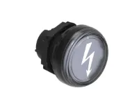 TETE POUR VOYANT LUMINEUX TRANSPARENT AVEC SYMBOLE INDIQUANT LA TENSION DANGEUREUSE