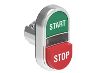 BOUTON DBLE TCHE 1 AFF. &amp; 1 DEPAS. METAL. MOMENT. AVEC 'START/STOP' VERT/ROUGE