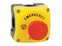 STATION DE CONTROLE COUVERCLE JAUNE AVEC LPCB6644 1NF ET DISQUE JAUNE EMERGENCY STOP