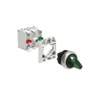SELECTEUR LUMINEUX A MANETTE 2 POS VERT STABLE AVEC EMBASE DE FIXATION  1NO+1NF DEL 24V