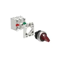 SELECTEUR LUMINEUX A MANETTE 2 POS ROUGE STABLE AVEC EMBASE DE FIXATION  1NO+1NF DEL 24V