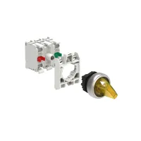 SELECTEUR LUMINEUX A MANETTE 2 POS JAUNE STABLE AVEC EMBASE DE FIXATION  1NO+1NF DEL 24V
