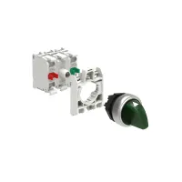 SELECTEUR LUMINEUX A MANETTE 3 POS VERT AVEC EMBASE DE FIXATION  1NO+1NF DEL 230V